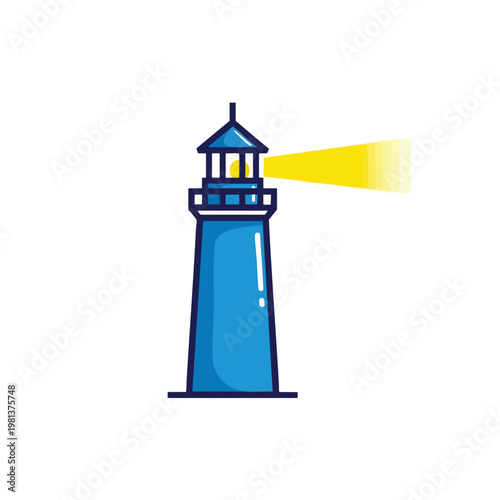 Stylized Lighthouse with Beam of Light in Bright Colors for Travel and Navigation Themes