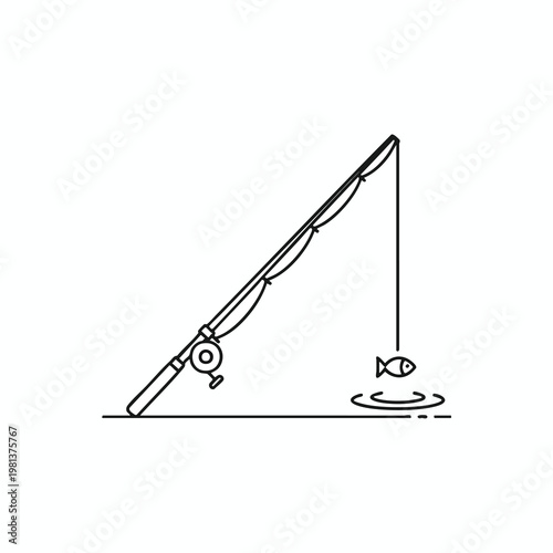 Minimalist Illustration of a Fish Hook and Line for Fishing Concept