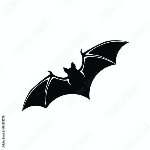 Silhouette of a Flying Bats with Outstretched Wings for Halloween or Nature Themes