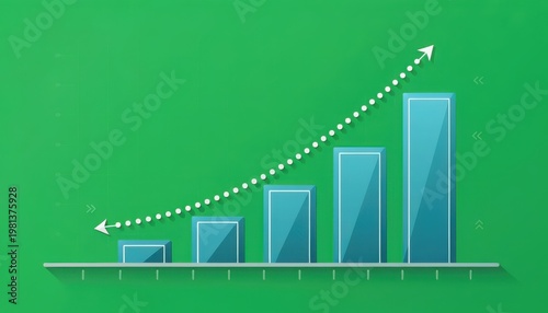 A growing bar chart illustration shows increasing business statistics with arrows on a green background.