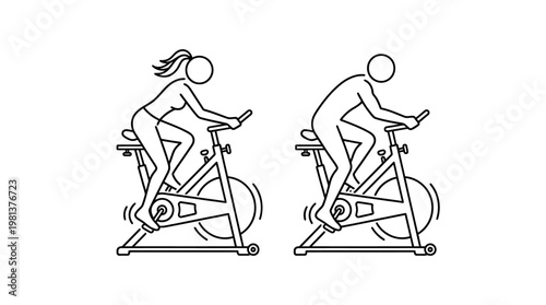 Spin Class Man and Woman Exercising on Stationary Bikes