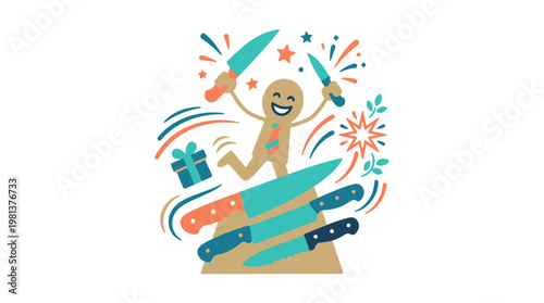 Festive Gingerbread Man with Chef Knives