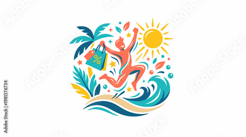 Joyful Summer Shopper Celebrating Discount