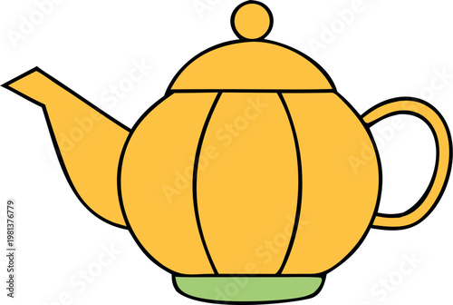 Ceramic Teapot Flat Vector Illustration, Minimal Kitchen Object for Home Decor, Tea Culture and Packaging Design