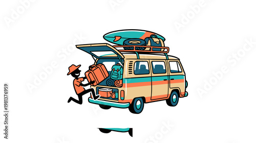 Road Trip Adventure Unloading Luggage from a Vintage Van