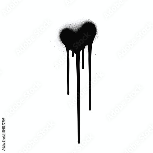 Creative Black Heart Graffiti with Dripping Paint Artistic Wall Decor