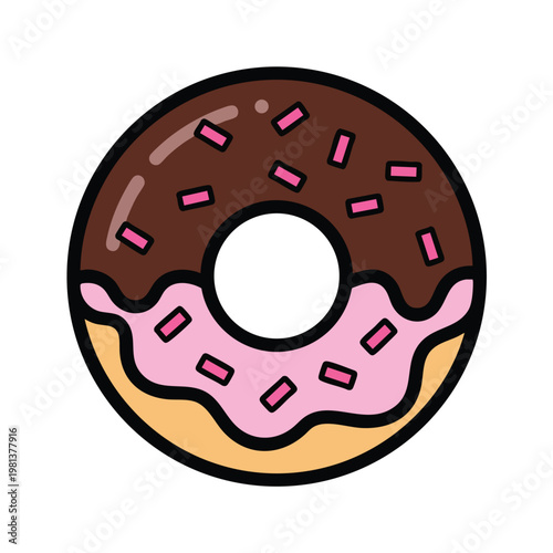 Delicious Colorful Donut with Chocolate and Pink Frosting and Sprinkles