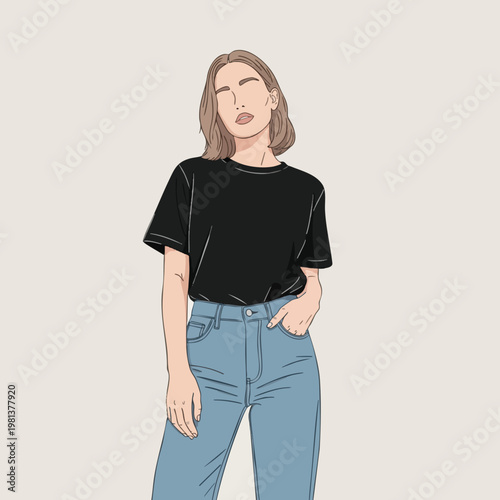 Stylish Young Woman in Casual Outfit Posing on Light Background