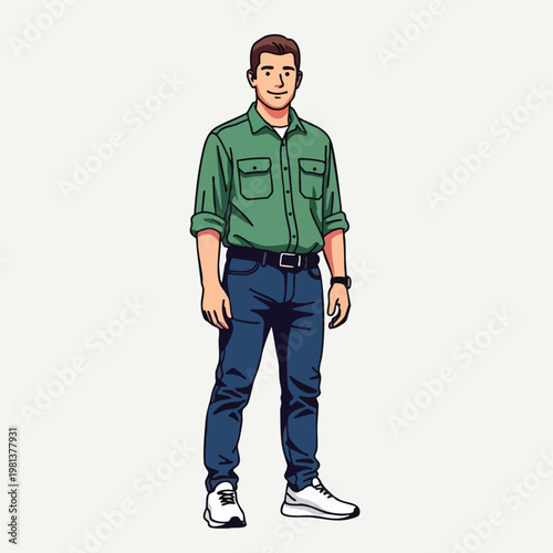 Casual Young Man Standing Outdoors in Modern Clothing