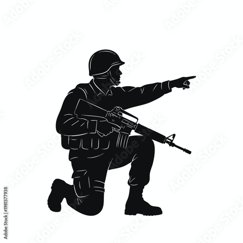 Silhouette of a Tactical Soldier in Action with Equipment and Gear