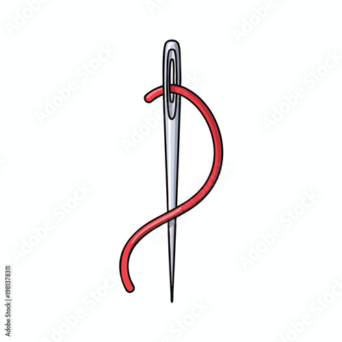 Professional sewing needle with red thread for textile and craft projects