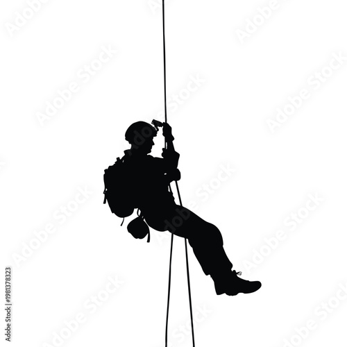 Silhouette of a Person Conquering a Rope Climb for Adventure and Fitness
