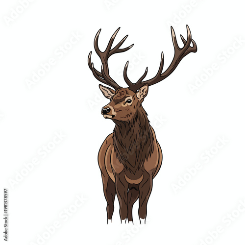 Majestic Mountain Deer Illustration with Large Antlers for Nature and Wildlife Themes