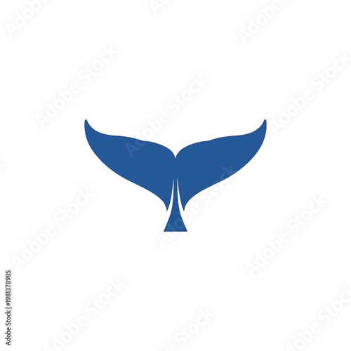 A simple, abstract, and iconic representation of a whale's tail fluke in a deep blue hue, perfect for marine or eco-friendly branding