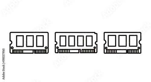 Three computer RAM memory modules arranged in a row.