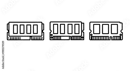 Three simple railcar icons shown in a row as a minimalist train carriage illustration.