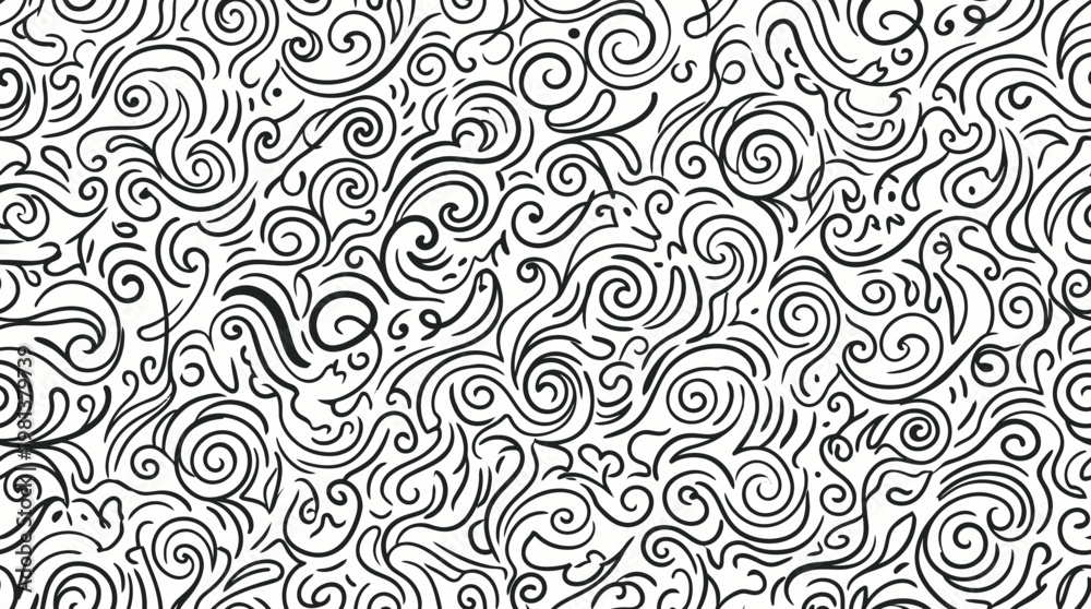 Fototapeta premium Intricate Monochrome Swirl Seamless Pattern for Background Texture.