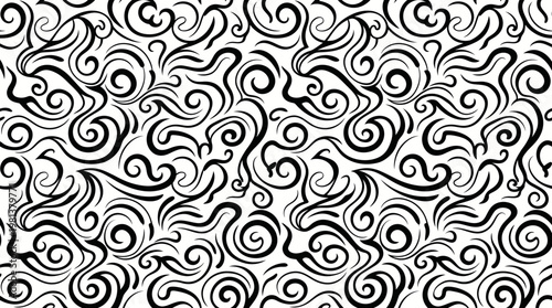 Abstract swirls and spirals seamless pattern for black and white background design.
