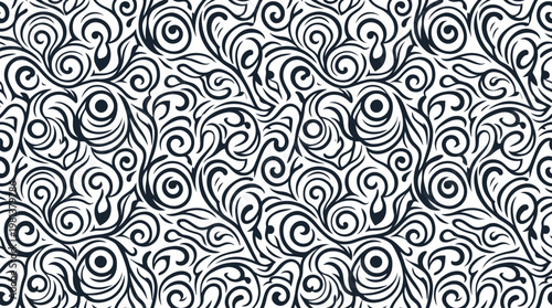 Intricate monochrome swirl pattern with repeating spirals and abstract textures.