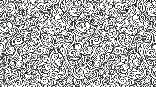 Intricate monochrome ornamental swirls forming a seamless decorative background pattern.
