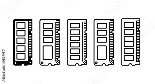 Row of five SIM cards lined up on white background representing mobile technology and connectivity.