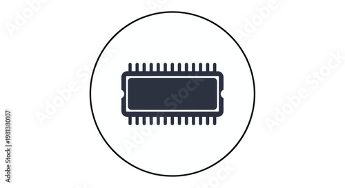 Circular icon featuring a microchip integrated circuit inside a simple emblem.