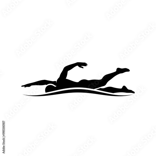 Silhouette of a swimmer performing the butterfly stroke in a graceful, flowing motion, symbolizing athleticism and aquatic sports