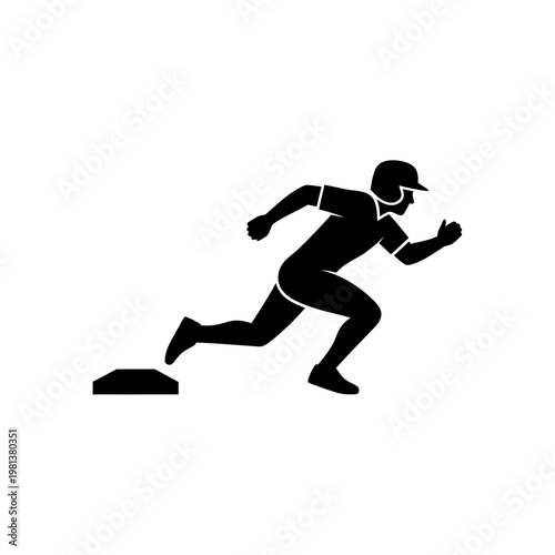 Dynamic silhouette of a baseball player rapidly running off a base, symbolizing speed and agility in sports competition and teamwork