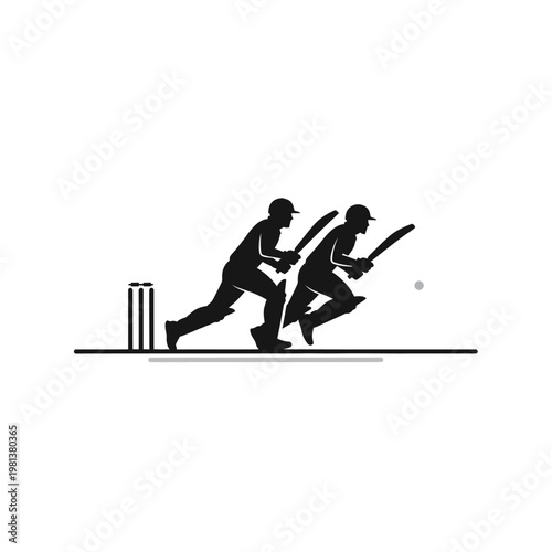 Dynamic Cricket Batsmen Silhouette Icon - Two Players Running Between Wickets, Capturing the Essence of Sport and Teamwork on the Pitch