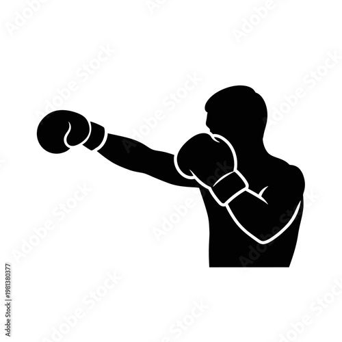 Dynamic silhouette of a boxer delivering a powerful punch, symbolizing strength, determination, and combat sports action in a minimalist icon design