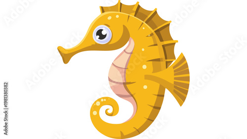 Yellow seahorse with curled tail and delicate fins representing detailed ocean animal illustration vector
