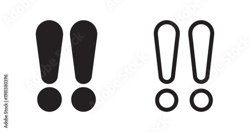 Double exclamation mark symbol set in solid and outline black style.