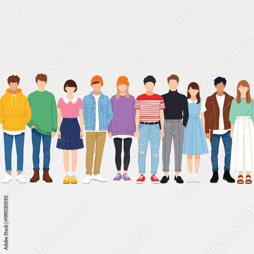 Diverse Group of Young Adults Standing Together in Casual Attire