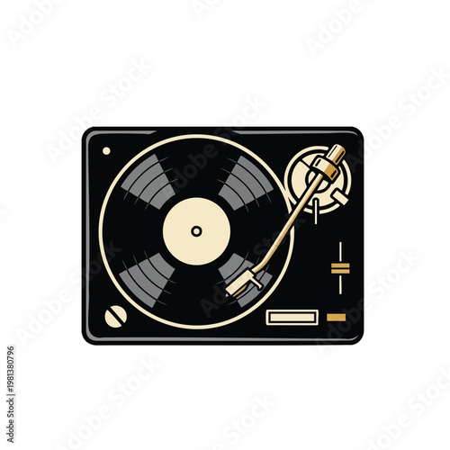 High Quality Turntable with Vinyl Record and Tonearm for Music Production and DJing