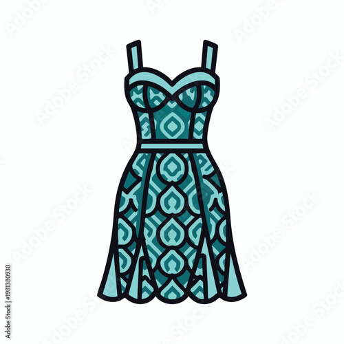 Elegant Blue Patterned Dress with Styling Details for Special Occasions