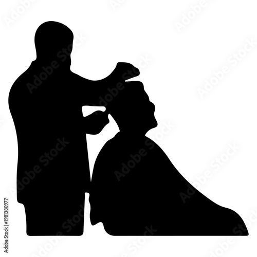 Silhouette of a Barber Cutting Hair of a Client in a Salon.