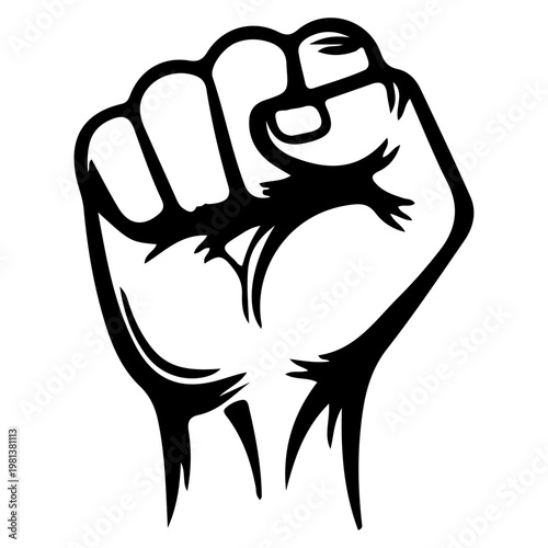 Black Fist Raised Symbol of Power and Protest.