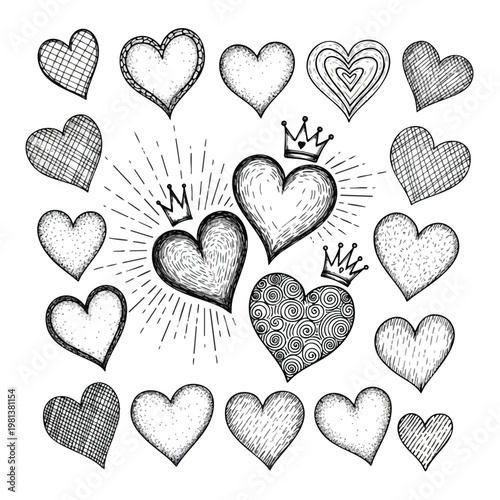 Collection of Hand Drawn Heart Illustrations for Love and Celebration Themes