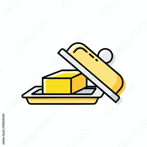 Illustration of a classic butter dish with a lid showcasing a simple kitchenware design