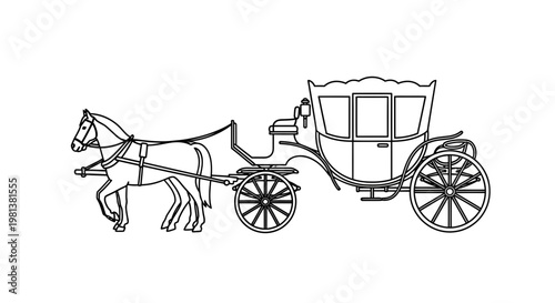 Elegant Horse Drawn Carriage Outline Vector Illustration