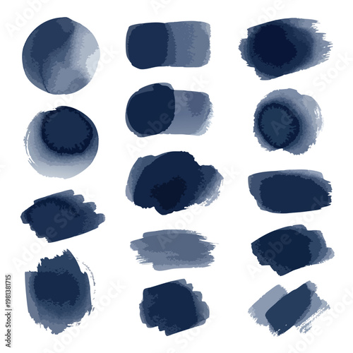Collection of Artistic Blue Watercolor Strokes and Washes for Creative Design