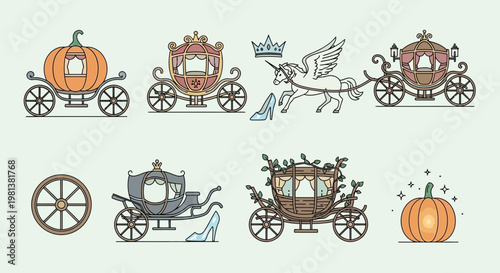 Fairy Tale Carriages Collection: Pumpkin, Royal, Unicorn, Cinderella's Slipper