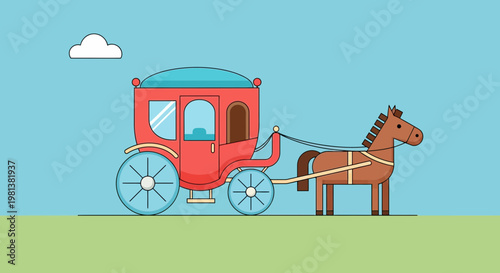 Horse Drawn Carriage Vector Illustration - Vintage Transportation