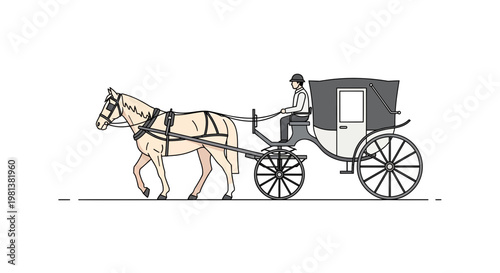 Slika na platnu Horse Drawn Carriage with Driver, Vintage Transportation Illustration