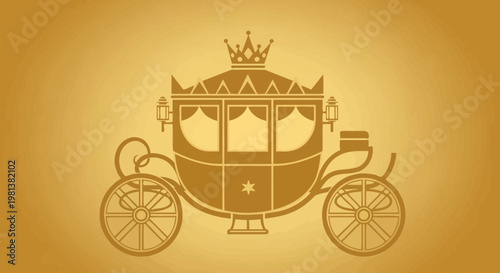 Royal Carriage Silhouette with Crown, Golden Fantasy Background