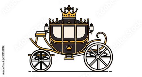 Royal Carriage with Crown, Elegant Transport, Vintage Style, Fairytale Icon