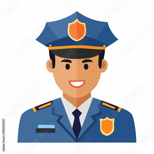 Smiling Police Officer Cartoon Portrait in Uniform