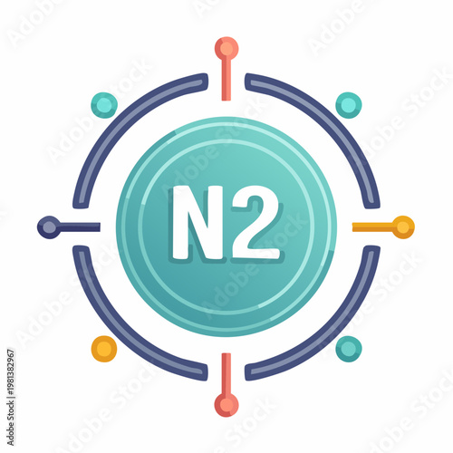 Illustration of N2 Button with Circuit Lines and Dots Design