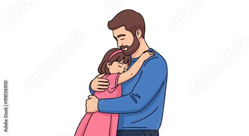Father hugging daughter affectionately with closed eyes showing tenderness and care