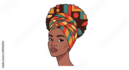 Woman with afro headwrap in vibrant colors illustration